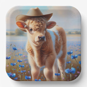 Plato De Papel Calf Con Gorra De Vaquero En Pastel