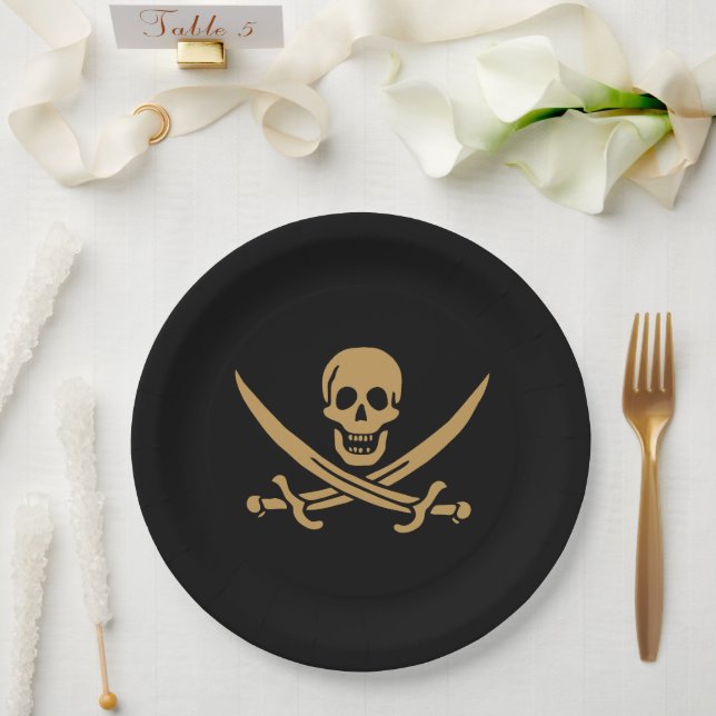 Plato De Papel Calico Jack, Pirata Azteca de Oro y Pirata de Cutl (Boda)