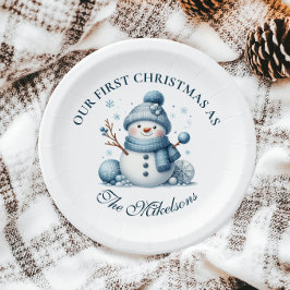 Plato De Papel Cálida Navidad Rustica Azul