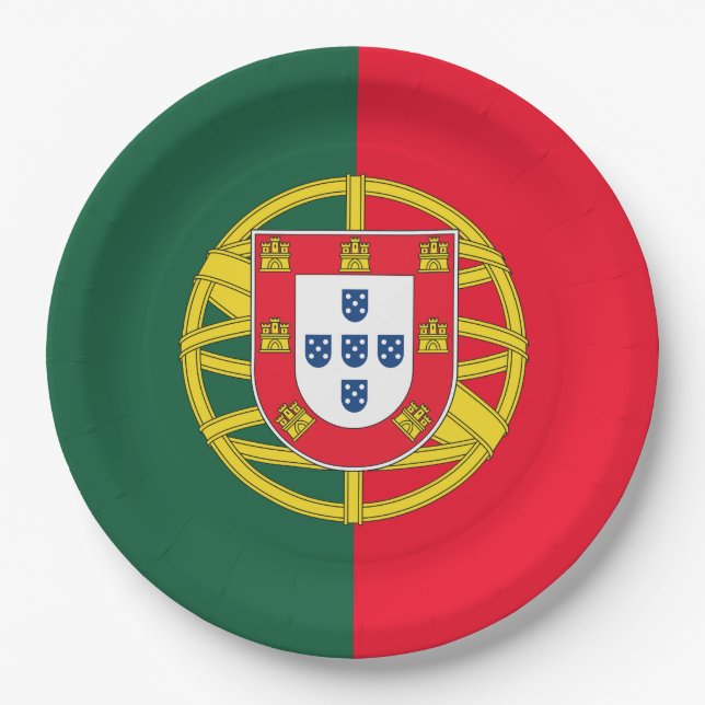 Plato De Papel Calidad de la bandera portuguesa (Anverso)