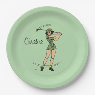 Plato De Papel Cálido para Golfing Personal Lady Golfer Green