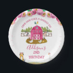 Plato De Papel Caliente granjas de granjas rosadas<br><div class="desc">Granja de granjas de granjas de granjas de color rosa caliente Dulce chapa de chicas, patio de granja o patio de labranza con tema de cumpleaños, con una adorable escena de granja con una panadería rosa caliente, varios bonitos animales de granja, una cerca y pinos distantes. Este plato de papel...</div>