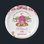 Plato De Papel Caliente granjas de granjas rosadas<br><div class="desc">Granja de granjas de granjas de granjas de color rosa caliente Dulce chapa de chicas, patio de granja o patio de labranza con tema de cumpleaños, con una adorable escena de granja con una panadería rosa caliente, varios bonitos animales de granja, una cerca y pinos distantes. Este plato de papel...</div>