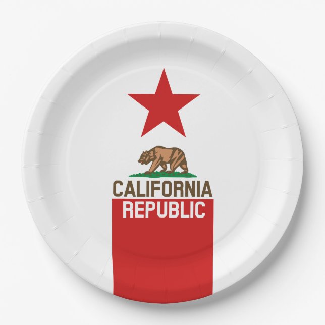 Plato De Papel CALIFORNIA REPÚBLICA Bandera Estatal Diseño Estrel (Anverso)