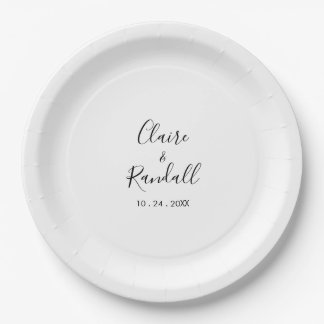 Plato De Papel Caligrafía Boda blanco y negro