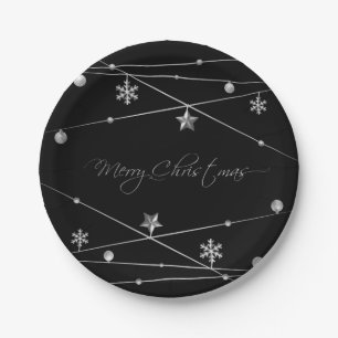 Plato De Papel Caligrafía de Navidades plateados