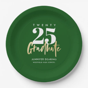 Plato De Papel Caligrafía de oro moderna Graduación verde
