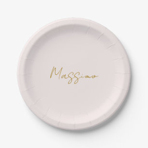 Plato De Papel Caligrafía elegante de color dorado y pastel con n