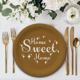 Plato De Papel Caligrafía festiva y estrellas 'hogar dulce hogar'