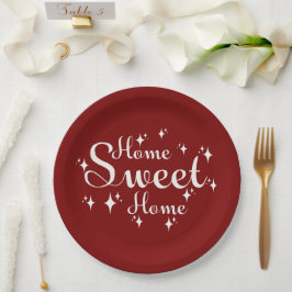 Plato De Papel Caligrafía festiva y estrellas 'hogar dulce hogar'