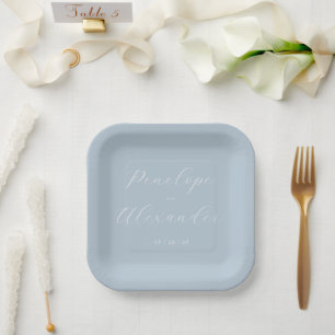 Plato De Papel Caligrafía minimalista azul elegante
