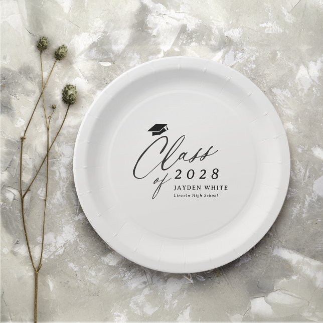 Plato De Papel Caligrafía moderna Clase simple de 2025 Graduado (Modern Calligraphy Simple Class of 2025 Graduate Paper Plates)