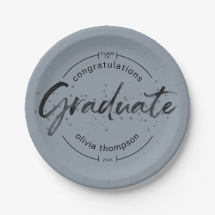 Plato De Papel Caligrafía moderna de cepillado azul para graduado