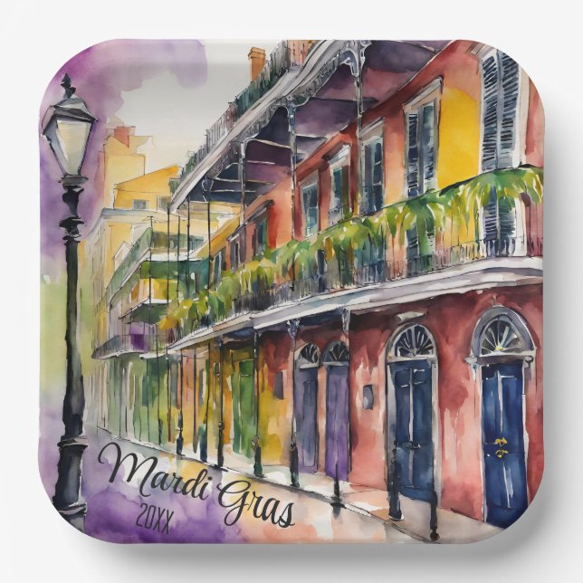 Plato De Papel Calle Mardi Gras Bourbon (Anverso)