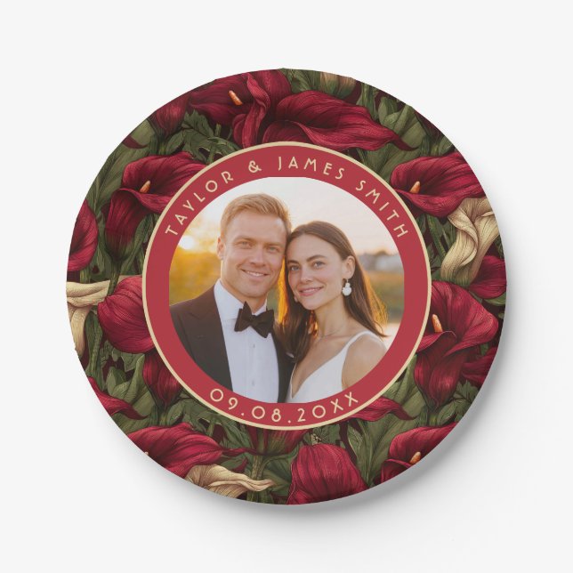 Plato De Papel Calle Negrita Lilies Plates Para Fiesta De Boda Si (Anverso)