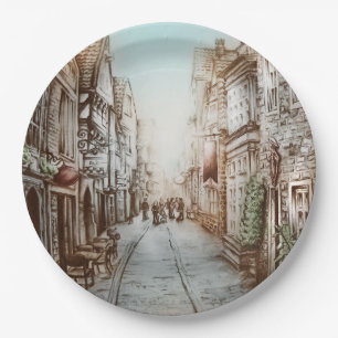 Plato De Papel Calles de París, Francia - Arte de época pastora