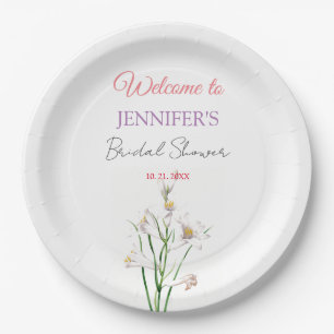 Plato De Papel Calligrafía Elegante Floral Bienvenida Ducha Brida