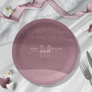 Plato De Papel Calligraphy Monogram Wedding Mauve ID771