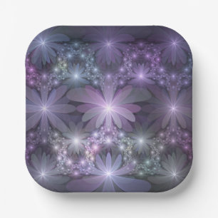 Plato De Papel Cama de flores arte abstracto fractal brillante de