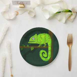 Plato De Papel Camaleón lindo verde
