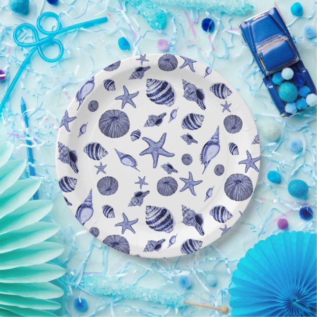 Plato De Papel Camaradas azules y blancas (Fiesta)