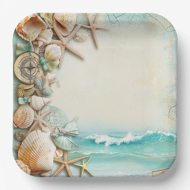 Plato De Papel Camaradas de bodas en la playa (Anverso)