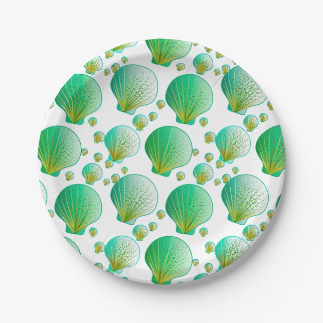 Plato De Papel Camaradas verdes de marea de mar en blanco (Anverso)