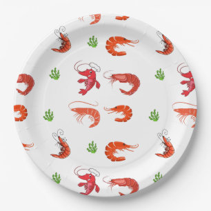 Plato De Papel Camarón rojo Ocean Life