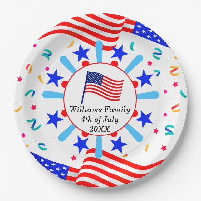 Plato De Papel Cambiar cualquier texto Bandera de Estados Unidos  (Anverso)