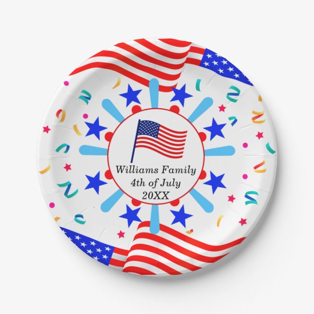 Plato De Papel Cambiar cualquier texto Bandera de Estados Unidos  (Anverso)