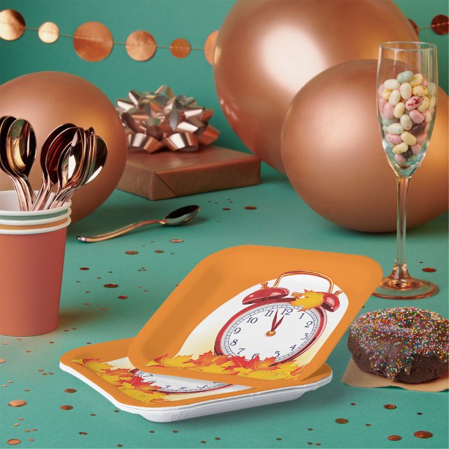 Plato De Papel Cambio De Otoño Cae Salto Y Reloj Retro (Subido por el creador)