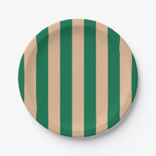 Plato De Papel Camel beige y raya verde clásica