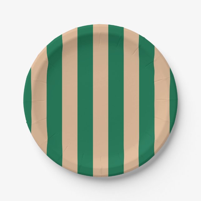 Plato De Papel Camel beige y raya verde clásica (Anverso)