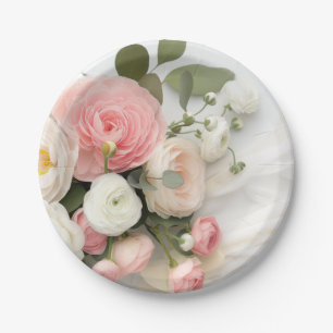 Plato De Papel Camelias rosa y blanca