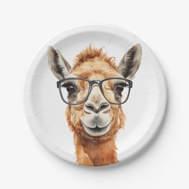Plato De Papel Camello lindo con gafas (Anverso)