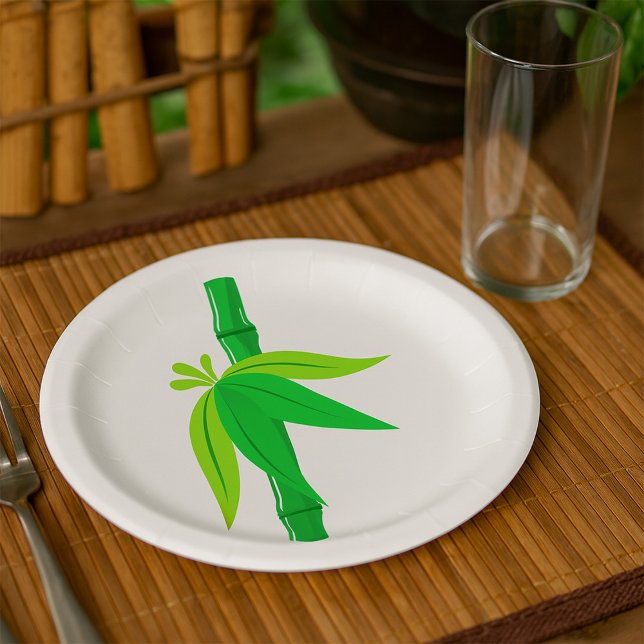 Plato De Papel Caminata verde de bambú con hojas tropicales (Subido por el creador)