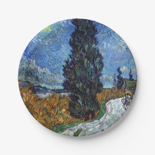 Plato De Papel Camino con Cipreses Impresionismo de Van Gogh