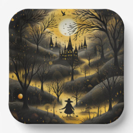 Plato De Papel Camino espantoso de Halloween