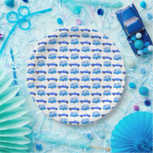 Plato De Papel Camión azul y aventura RV de remolque