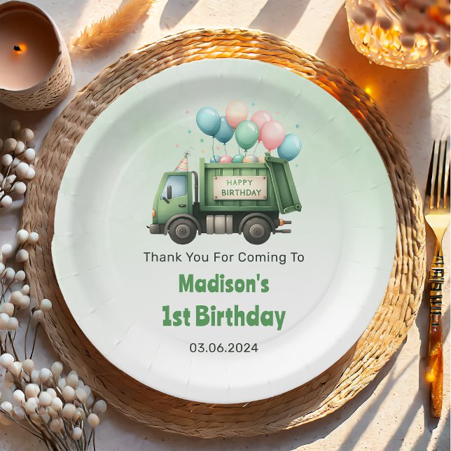 Plato De Papel Camión basura de basura Fiesta de cumpleaños 1 (Subido por el creador)