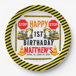 Plato De Papel Camión basurero de construcción Fiesta de cumpleañ