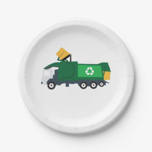 Plato De Papel Camión de basura de reciclaje