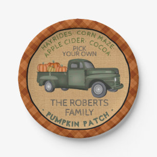Plato De Papel Camión de cosecha de calabazas rustico de caída 
