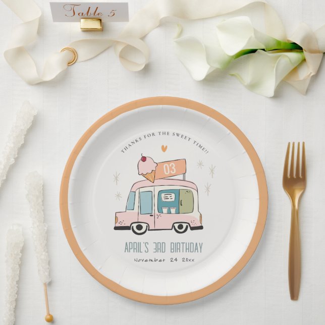 Plato De Papel Camión de crema de hielo de verano Na (Boda)