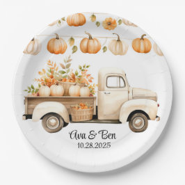 Plato De Papel Camión de época con Boda de calabazas