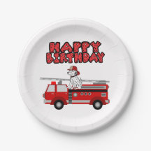 Camión De Fuego Y Perro Dalmático Feliz Cumpleaños