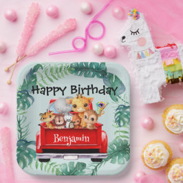 Plato De Papel Camión de granja de la jungla del zoológico