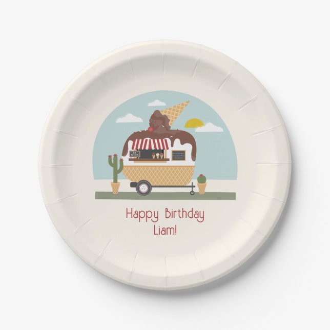 Plato De Papel Camión de helado de chocolate niños cumpleaños (Anverso)