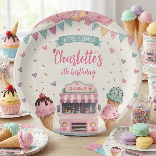 Plato De Papel Camión de helado pastel cumpleaños dulce