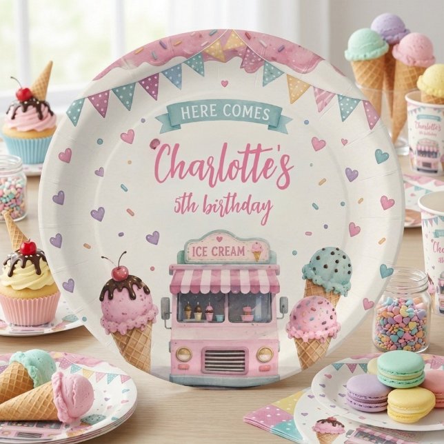 Plato De Papel Camión de helado pastel cumpleaños dulce  (Subido por el creador)